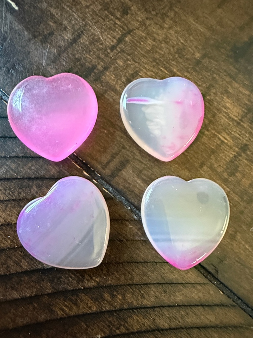 Pink Opalite Hearts- Set of 4.    1”